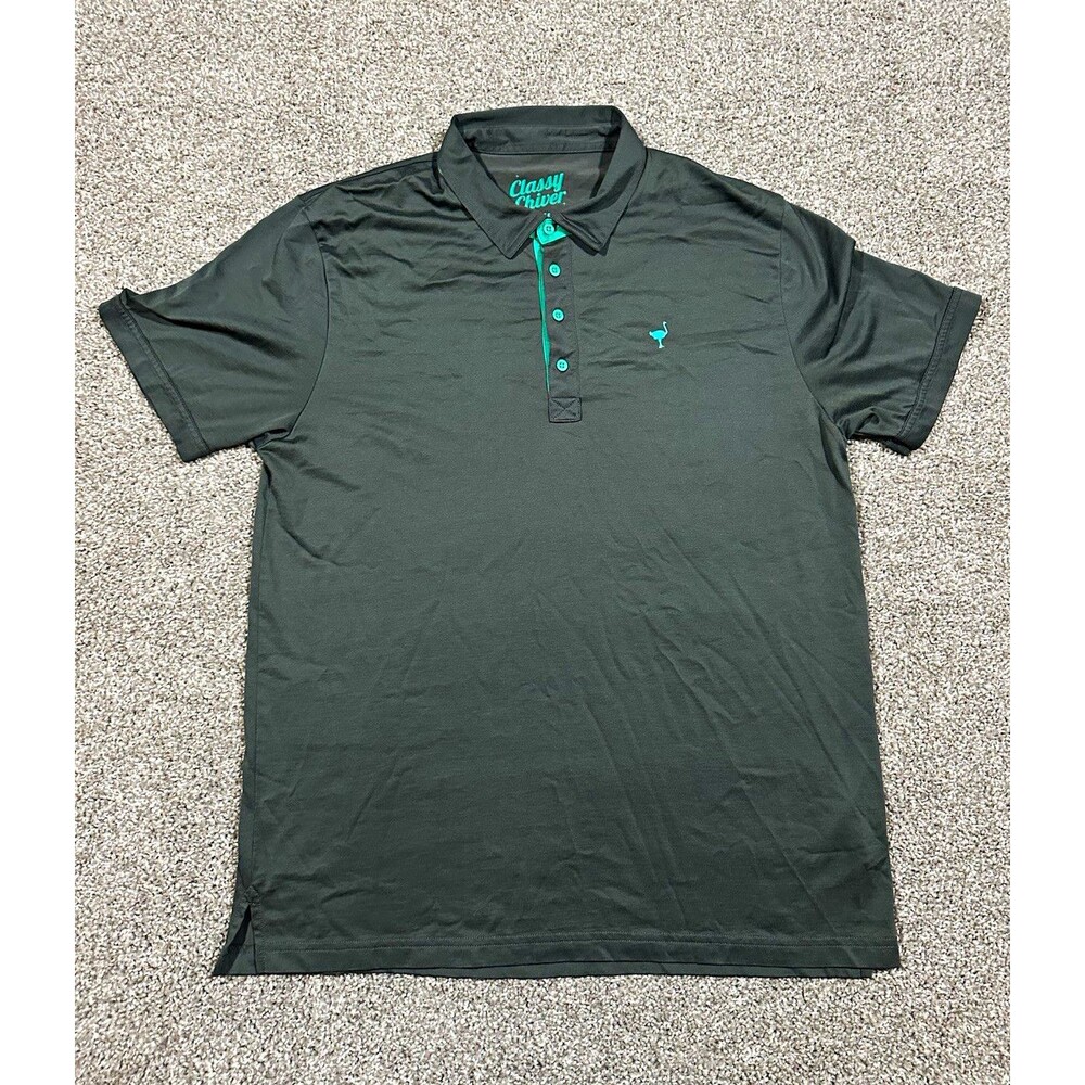 Classy Chiver Polo Shirt Mens XL Gray Turquoise Ostrich Logo Pima Cotton